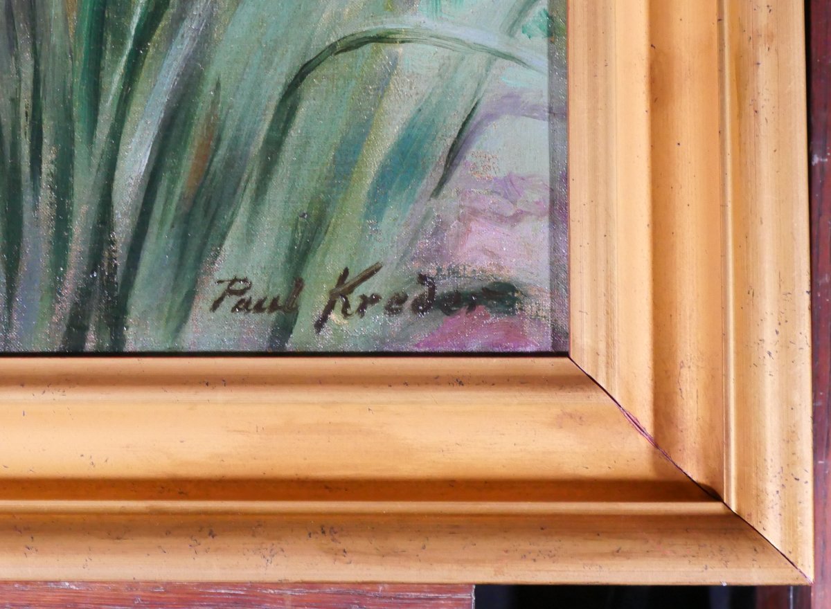 Paul-Eugène KREDER 1862 - 1920 Les iris, tableau 1890-1900 fleurs jardin impressionnisme-photo-5