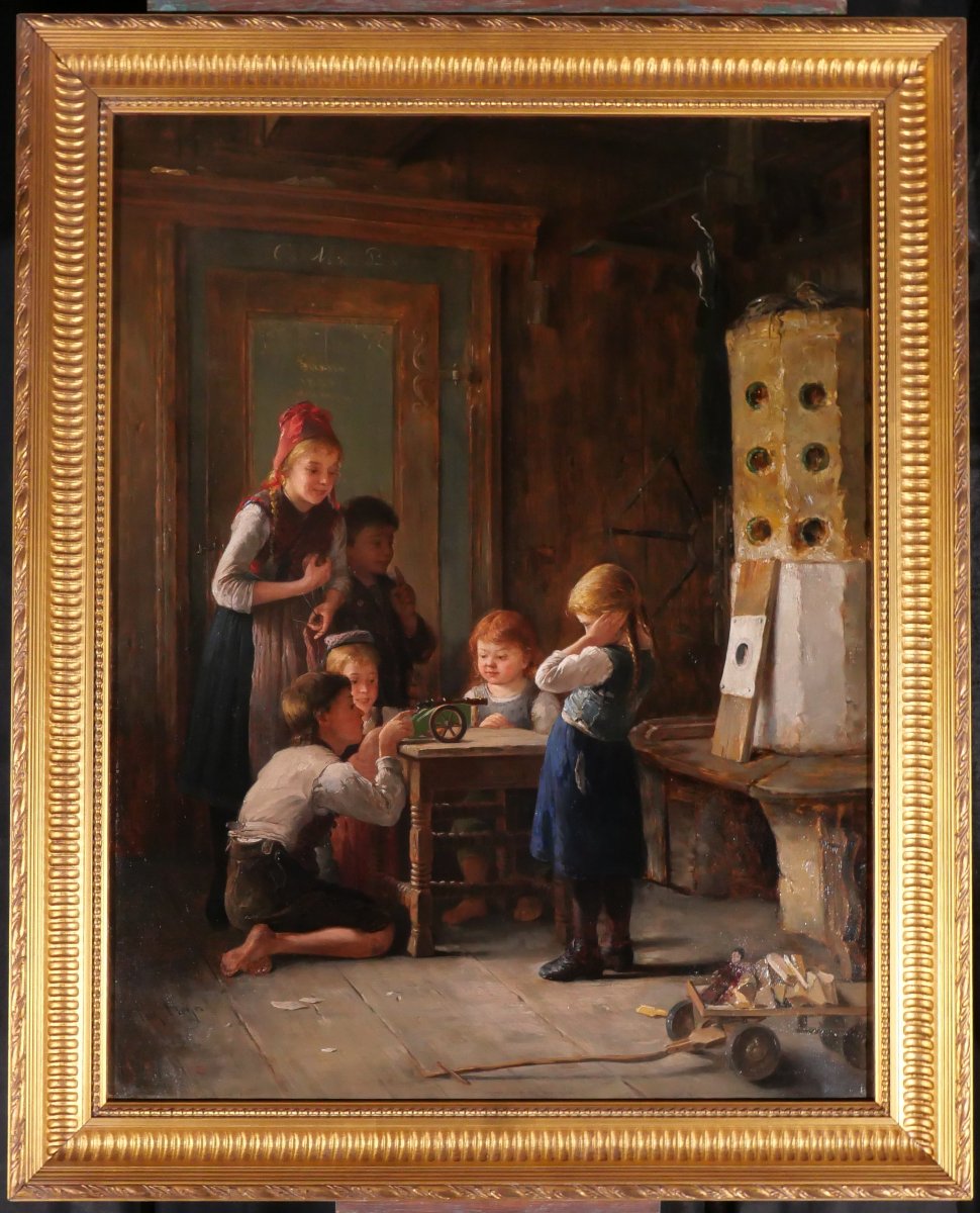 August Heyn 1837–1920 Children Around A Cannon, Painting, 1888, Munich-photo-2