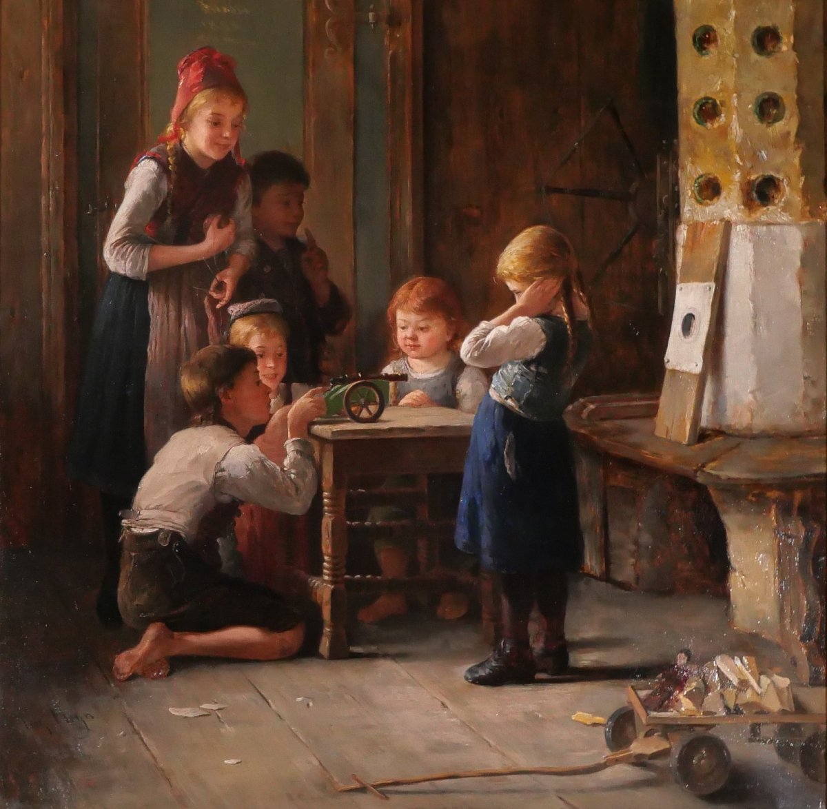 August Heyn 1837–1920 Children Around A Cannon, Painting, 1888, Munich-photo-4