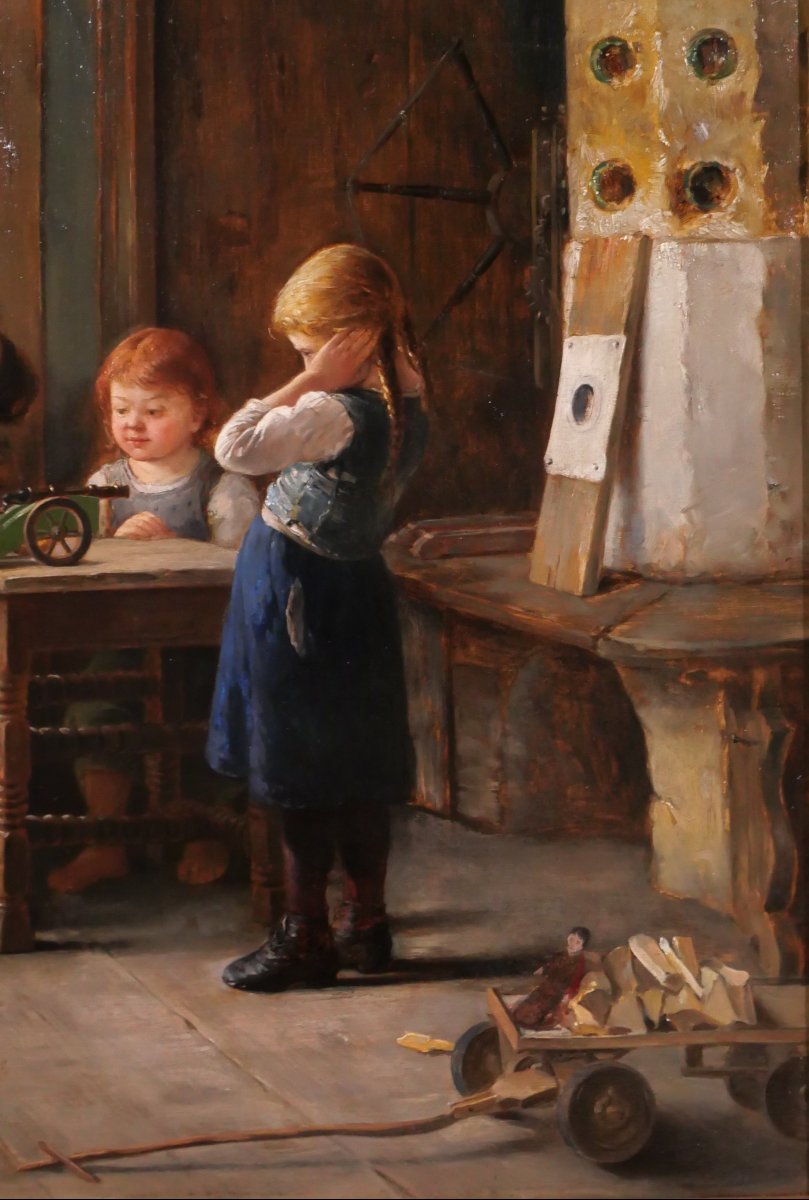 August Heyn 1837–1920 Children Around A Cannon, Painting, 1888, Munich-photo-3