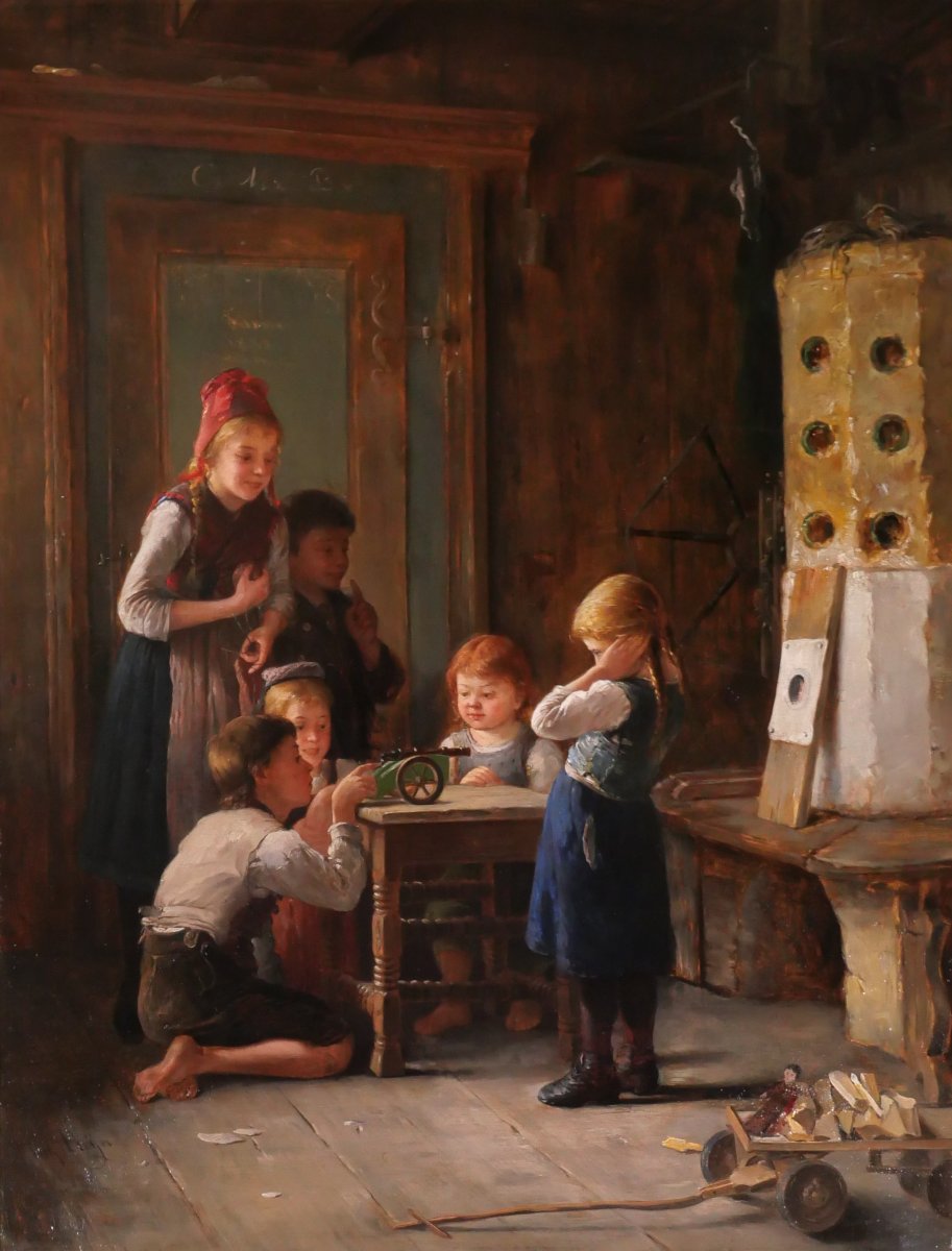August Heyn 1837–1920 Children Around A Cannon, Painting, 1888, Munich