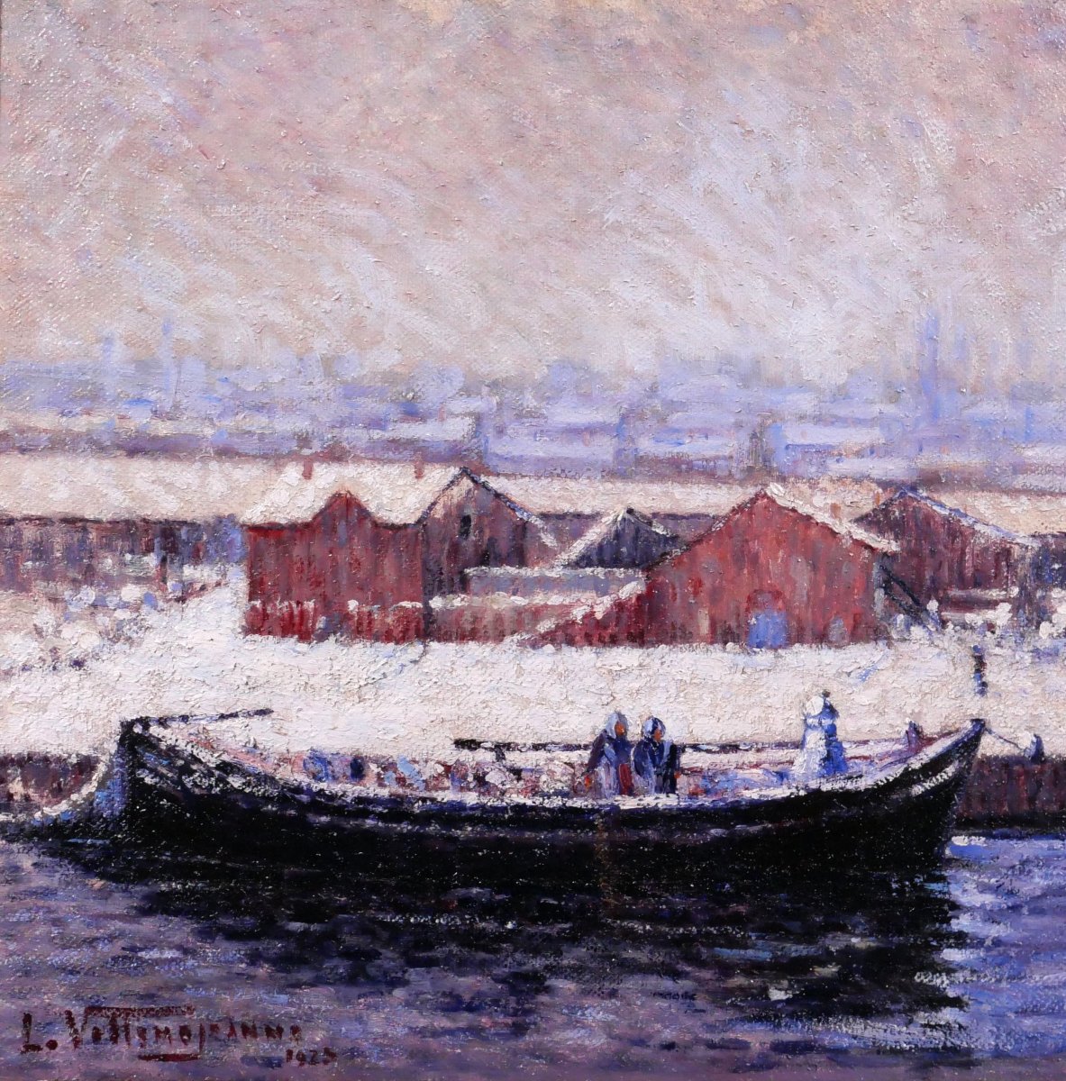 Louis Villemejeanne, Béziers, The New Port, Snow Effect, Painting, 1923 Hérault Montpellier-photo-3