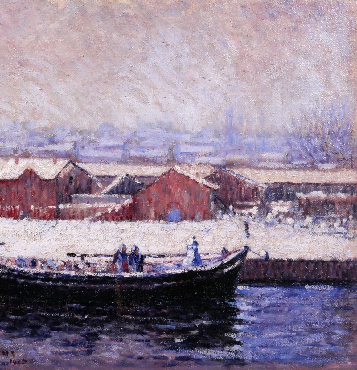 Louis Villemejeanne, Béziers, The New Port, Snow Effect, Painting, 1923 Hérault Montpellier-photo-4