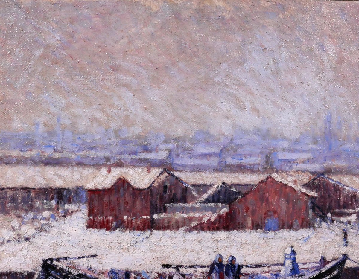 Louis Villemejeanne, Béziers, The New Port, Snow Effect, Painting, 1923 Hérault Montpellier-photo-1