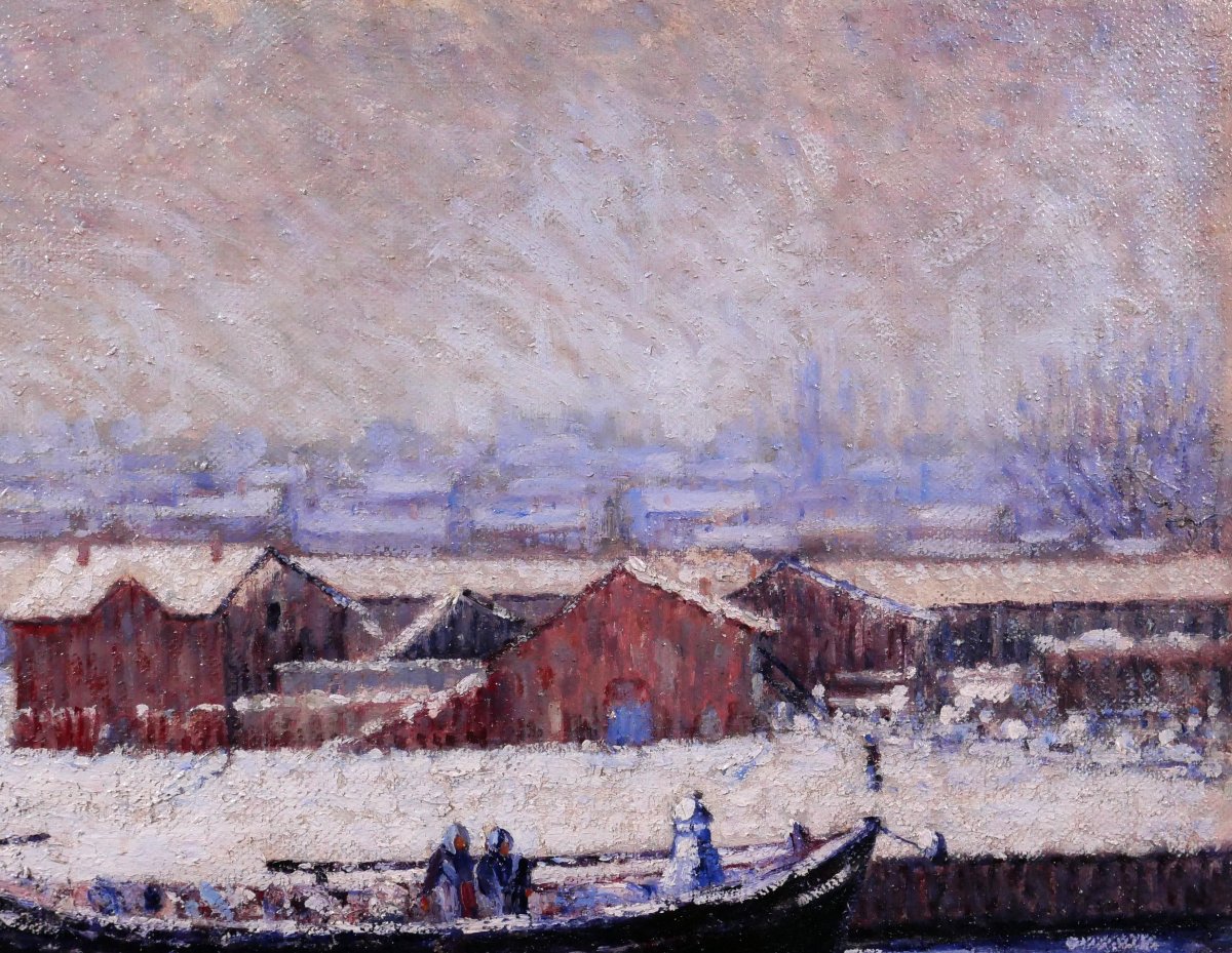 Louis Villemejeanne, Béziers, The New Port, Snow Effect, Painting, 1923 Hérault Montpellier-photo-4