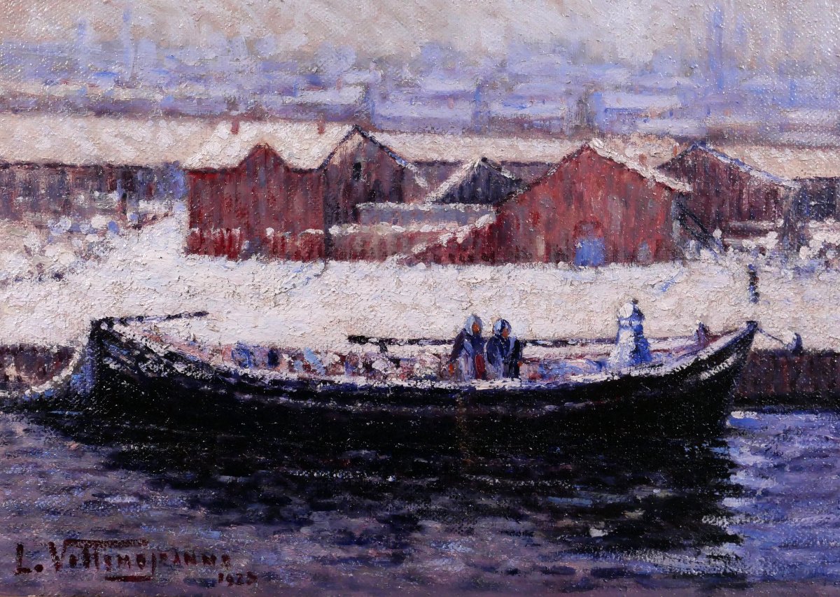 Louis Villemejeanne, Béziers, The New Port, Snow Effect, Painting, 1923 Hérault Montpellier
