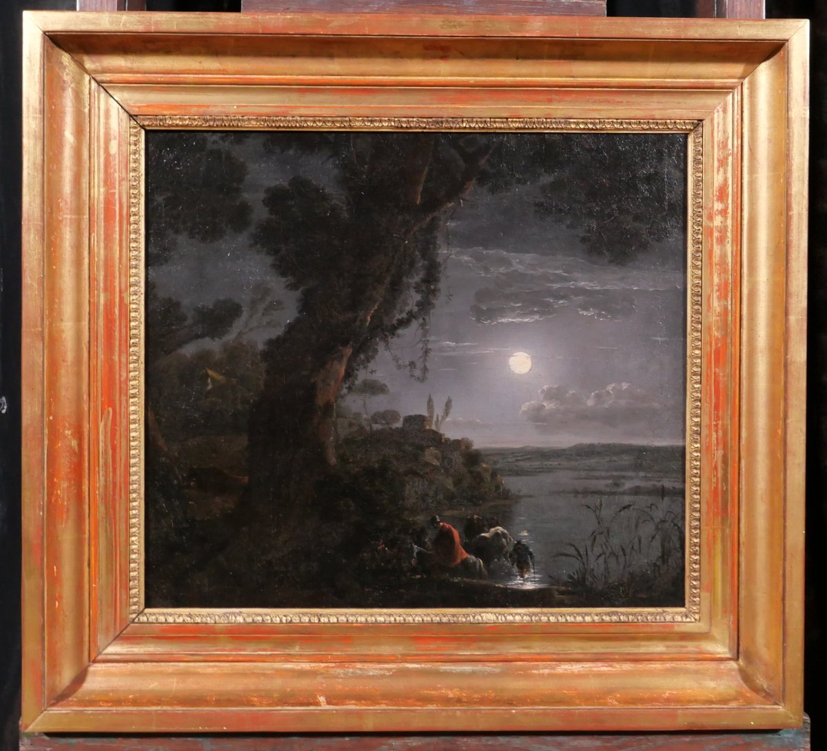 Jean-François HUE 1751-1823 Paysage au clair de lune, tableau, vers 1780-90 néoclassique-photo-2