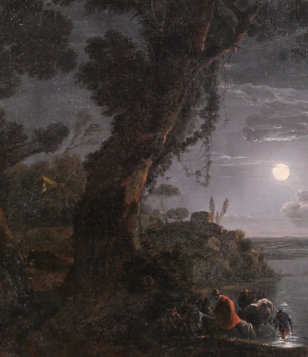 Jean-François HUE 1751-1823 Paysage au clair de lune, tableau, vers 1780-90 néoclassique-photo-3