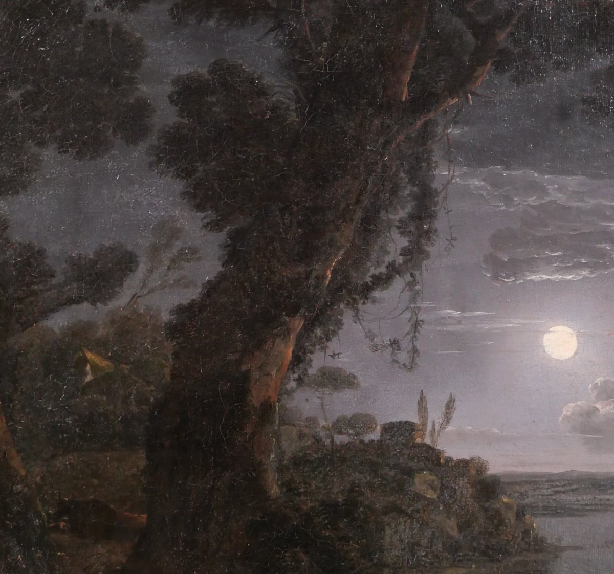 Jean-François HUE 1751-1823 Paysage au clair de lune, tableau, vers 1780-90 néoclassique-photo-1