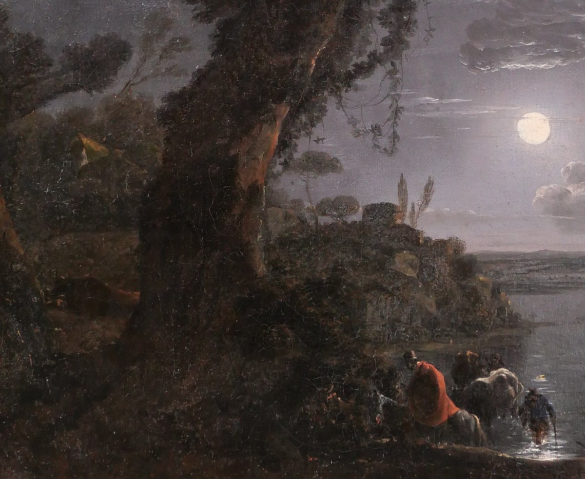 Jean-François HUE 1751-1823 Paysage au clair de lune, tableau, vers 1780-90 néoclassique-photo-4