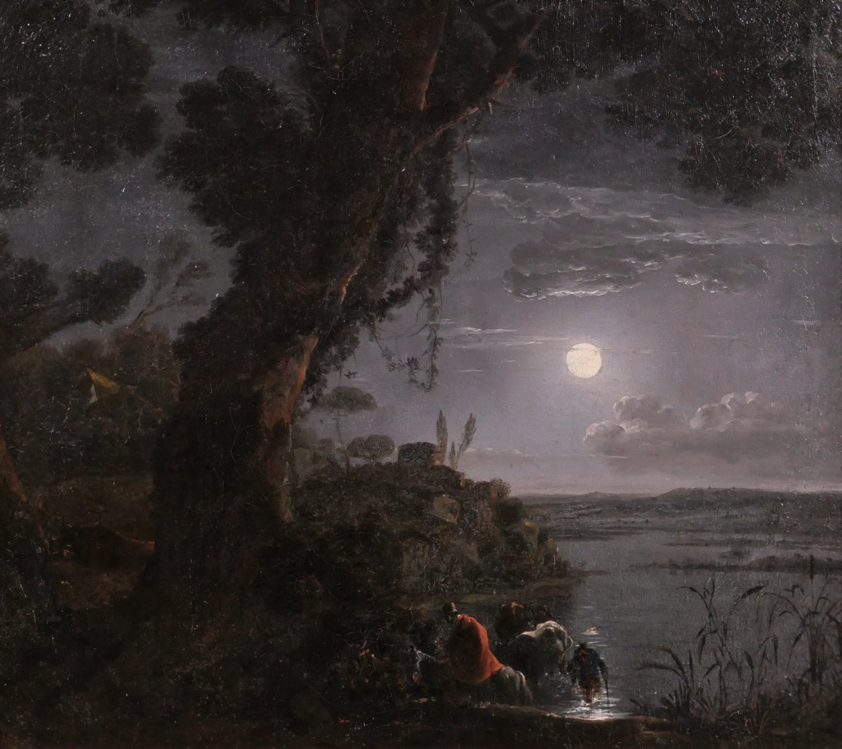 Jean-François HUE 1751-1823 Paysage au clair de lune, tableau, vers 1780-90 néoclassique