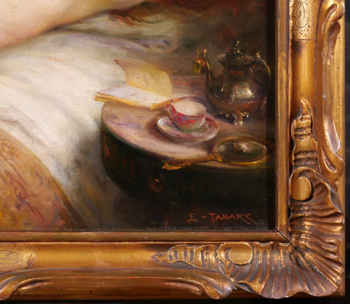 Emile Tabary 1857–1927 Nude Woman In Bed, Painting, Circa 1920-photo-2