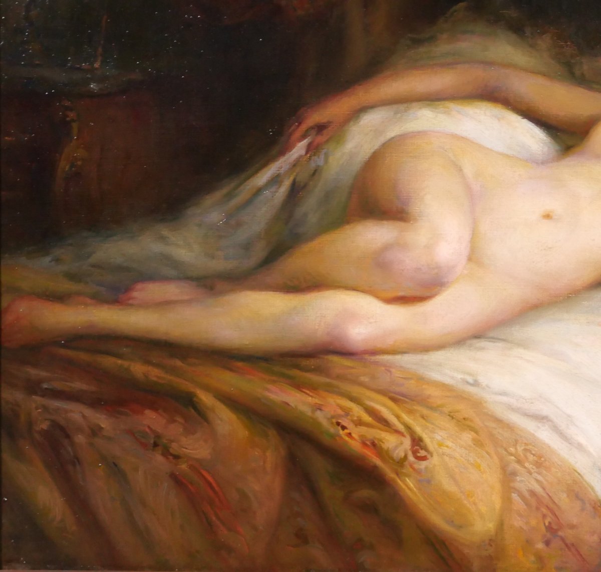 Emile Tabary 1857–1927 Nude Woman In Bed, Painting, Circa 1920-photo-3