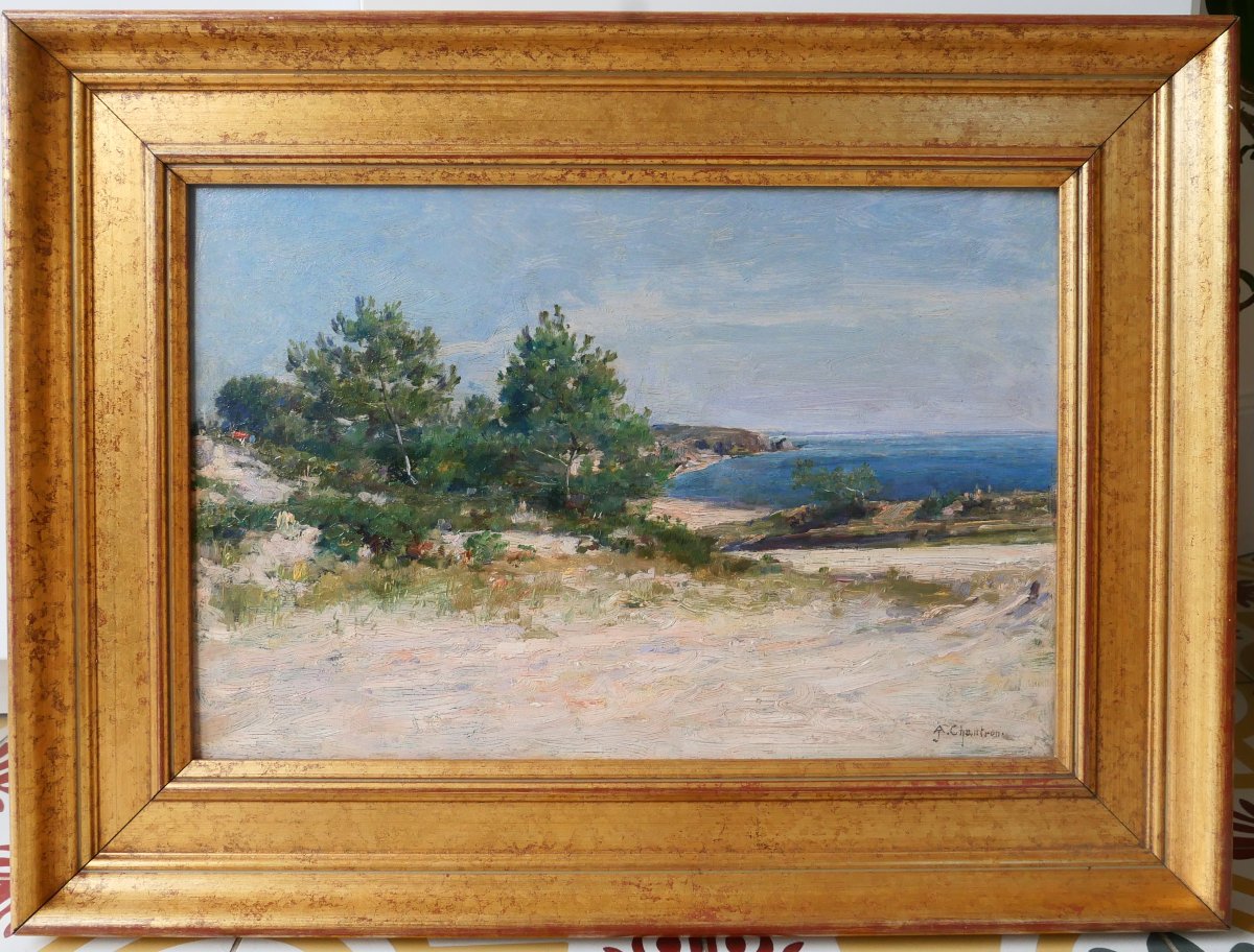 Alexandre-Jacques CHANTRON 1842-1918 Bretagne, paysage de mer, tableau, vers 1890-1900-photo-2