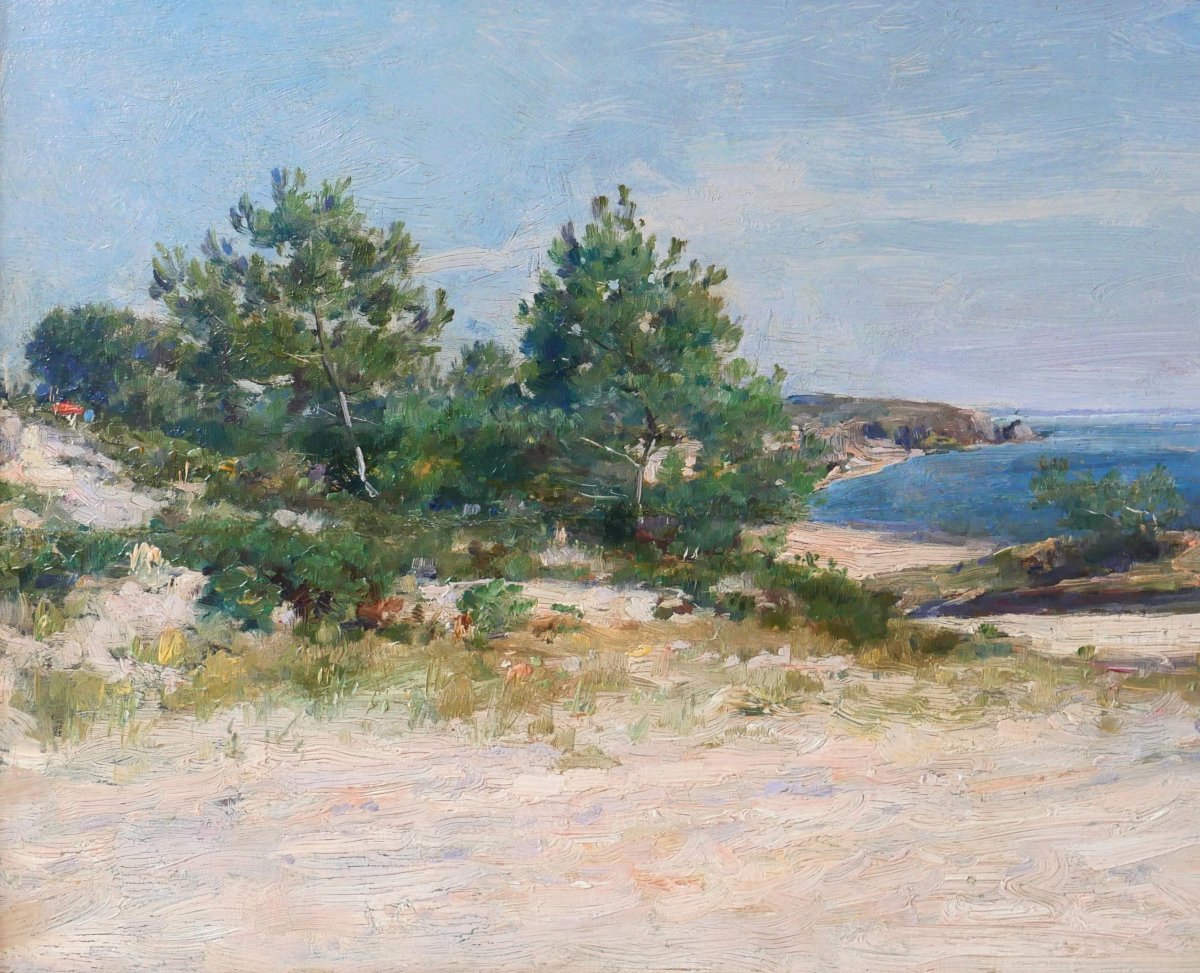 Alexandre-Jacques CHANTRON 1842-1918 Bretagne, paysage de mer, tableau, vers 1890-1900-photo-3