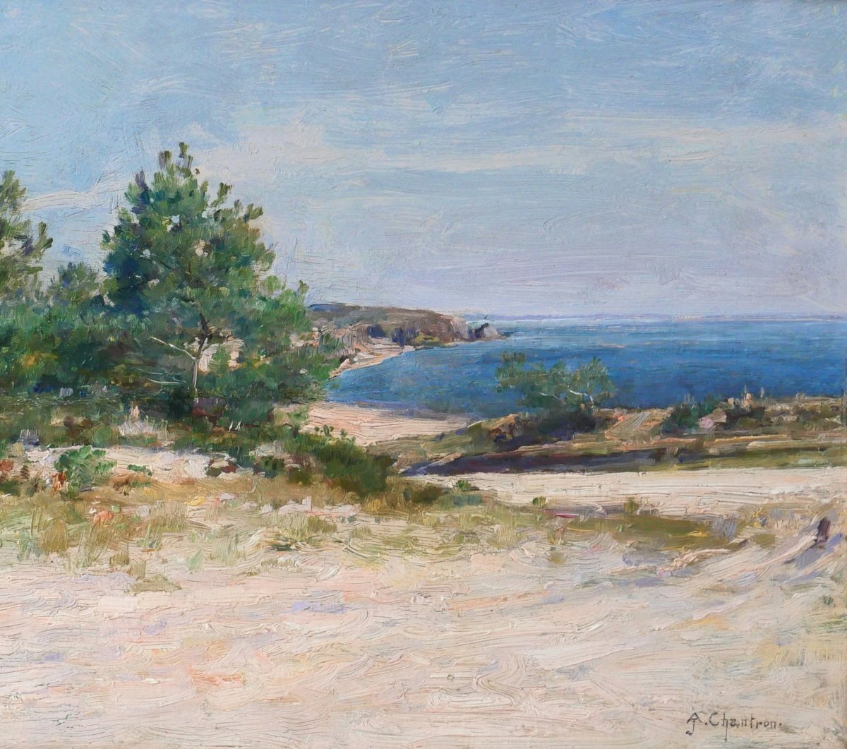 Alexandre-Jacques CHANTRON 1842-1918 Bretagne, paysage de mer, tableau, vers 1890-1900-photo-4