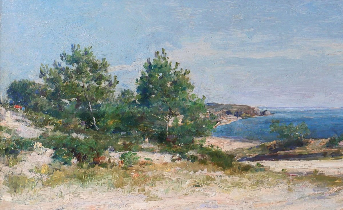 Alexandre-Jacques CHANTRON 1842-1918 Bretagne, paysage de mer, tableau, vers 1890-1900-photo-1