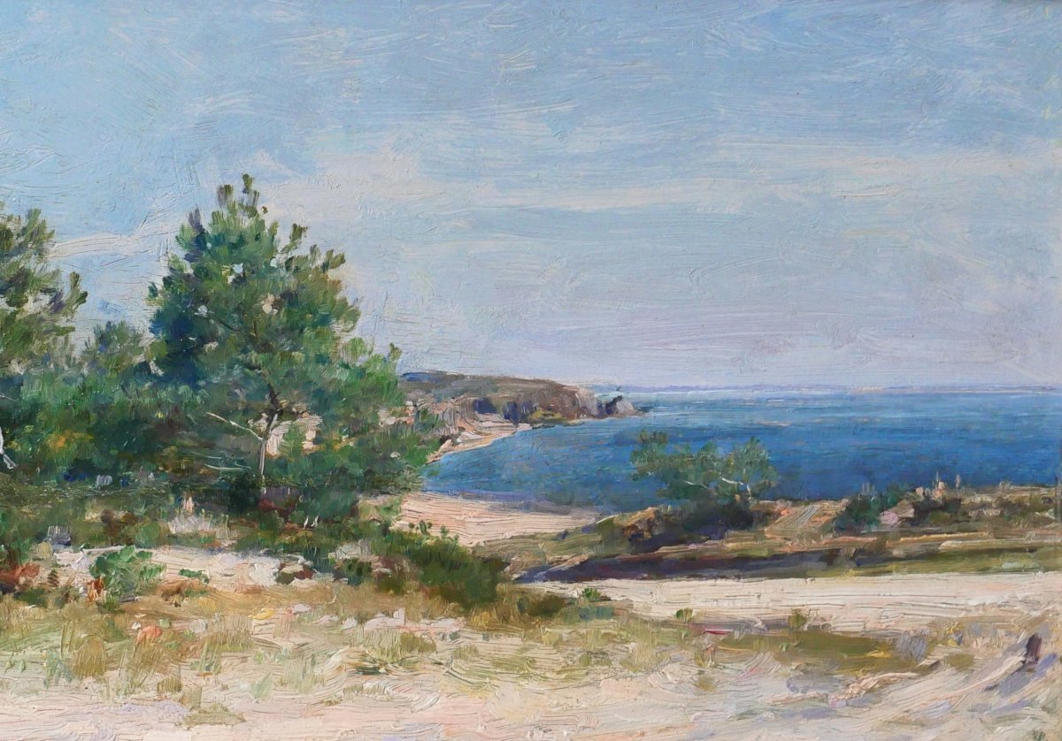Alexandre-Jacques CHANTRON 1842-1918 Bretagne, paysage de mer, tableau, vers 1890-1900-photo-2