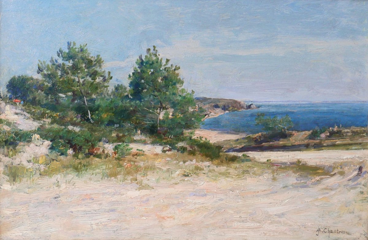 Alexandre-Jacques CHANTRON 1842-1918 Bretagne, paysage de mer, tableau, vers 1890-1900