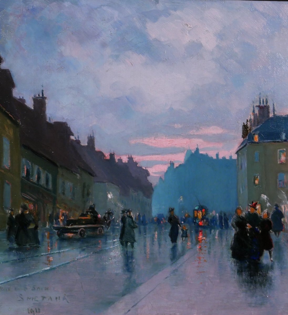 Léopold Smetana 1867–1948 Paris, Andscape With Trains, Evening Cene, Painting 1911-photo-3