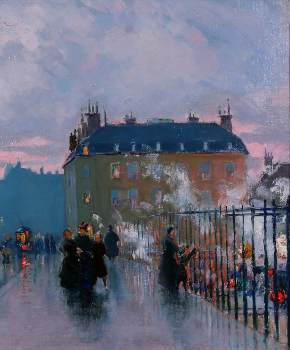 Léopold Smetana 1867–1948 Paris, Andscape With Trains, Evening Cene, Painting 1911-photo-4