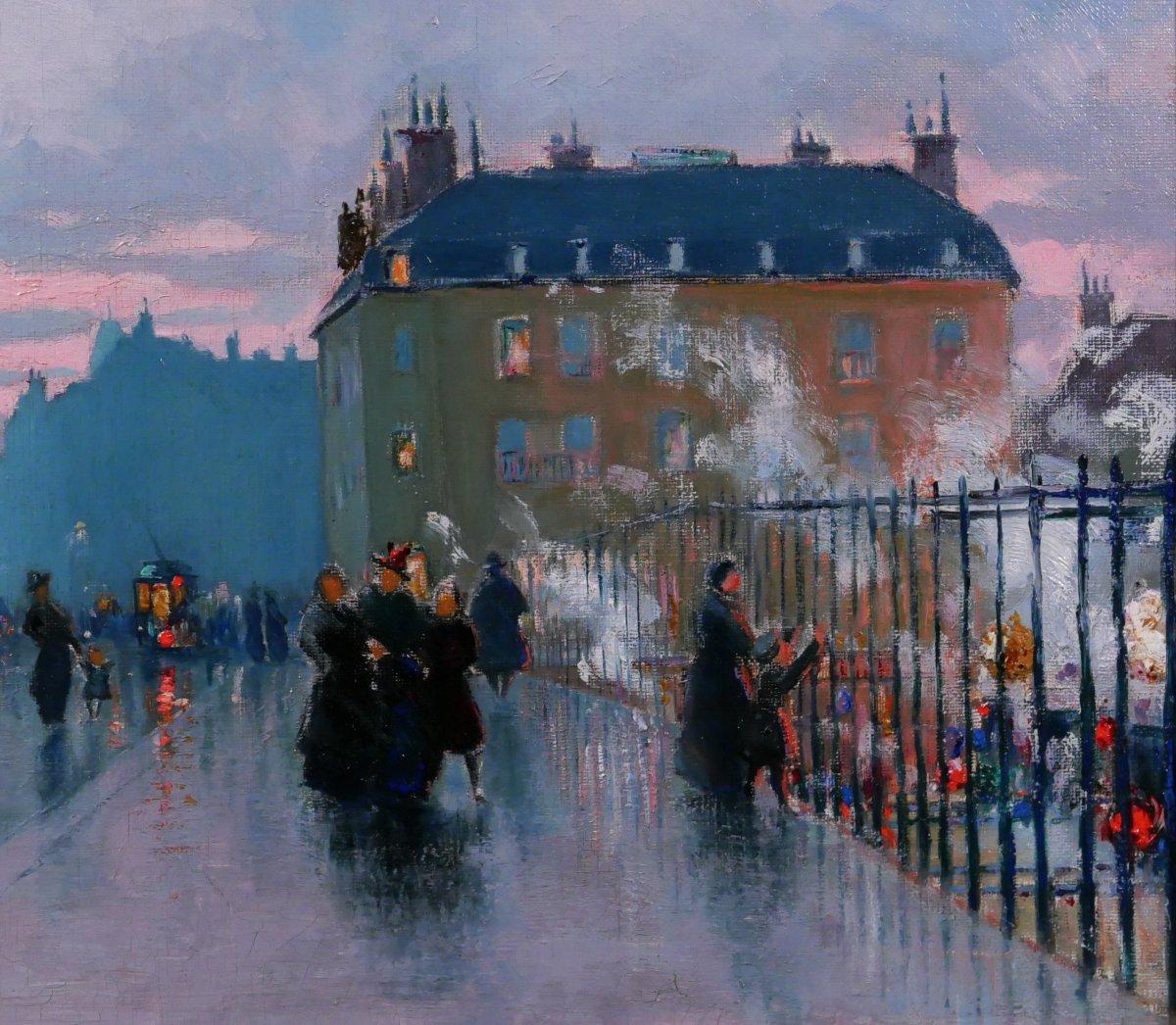 Léopold Smetana 1867–1948 Paris, Andscape With Trains, Evening Cene, Painting 1911-photo-3