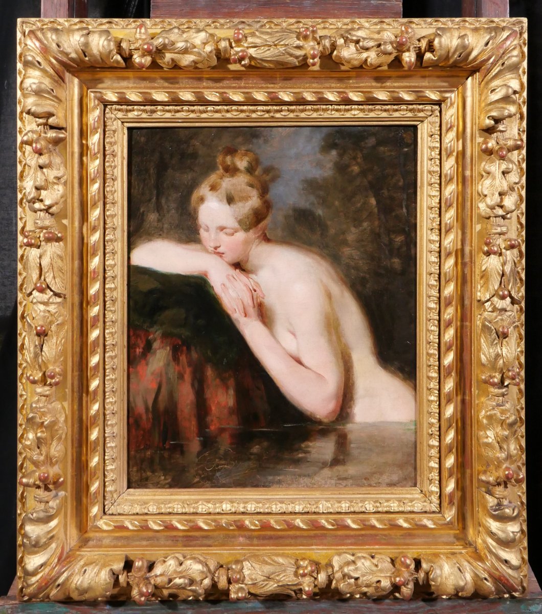 Henri Guillaume SCHLESINGER 1814-1893 Femme nue, tableau, vers 1850 baigneuse romantisme-photo-2
