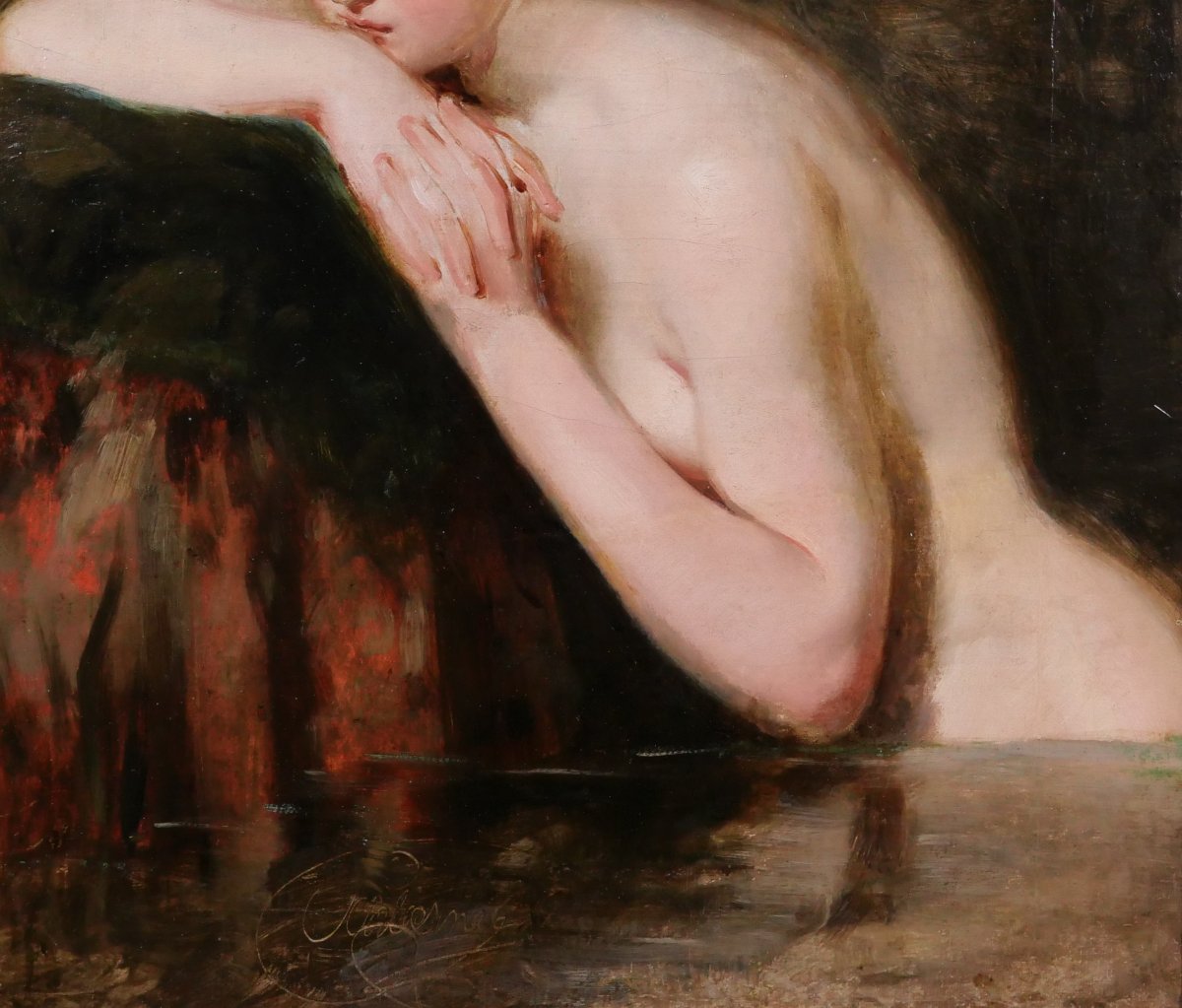 Henri Guillaume SCHLESINGER 1814-1893 Femme nue, tableau, vers 1850 baigneuse romantisme-photo-4