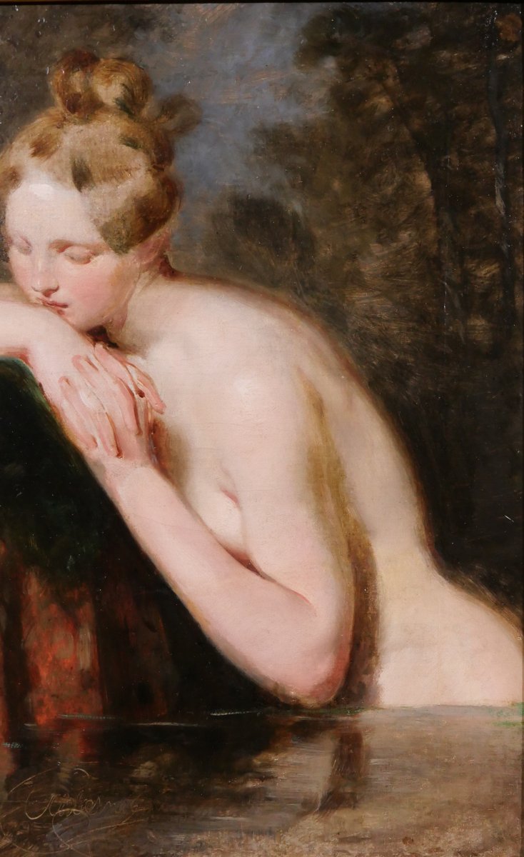 Henri Guillaume SCHLESINGER 1814-1893 Femme nue, tableau, vers 1850 baigneuse romantisme-photo-3