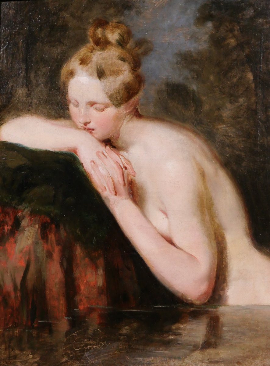 Henri Guillaume SCHLESINGER 1814-1893 Femme nue, tableau, vers 1850 baigneuse romantisme-photo-4