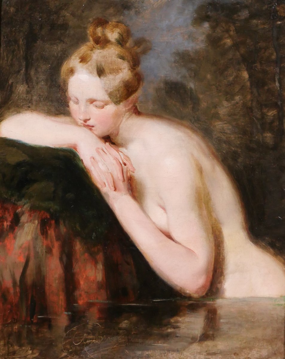Henri Guillaume SCHLESINGER 1814-1893 Femme nue, tableau, vers 1850 baigneuse romantisme
