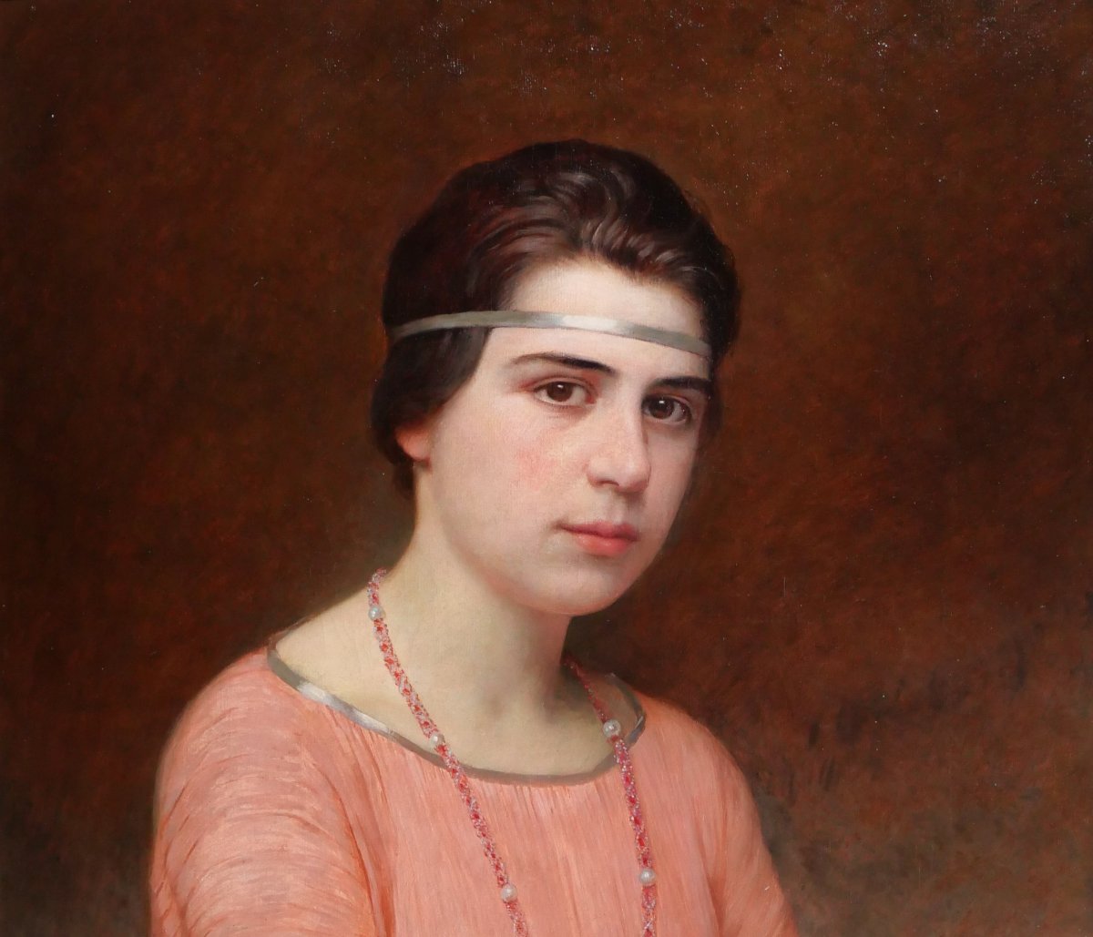 Auguste RAYNAUD 1854-1937 Portrait de jeune femme aux bijoux, tableau, 1920 Art Nouveau-photo-3