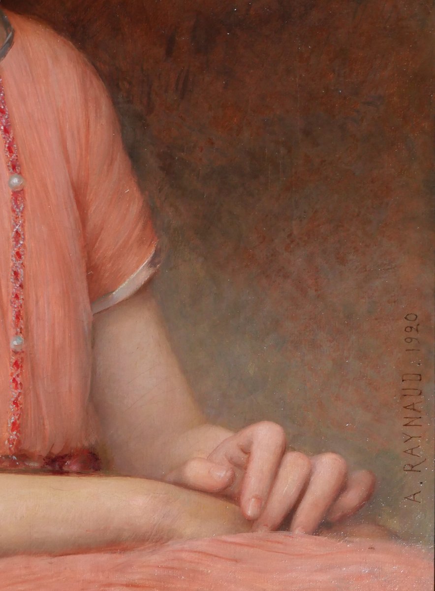 Auguste RAYNAUD 1854-1937 Portrait de jeune femme aux bijoux, tableau, 1920 Art Nouveau-photo-4