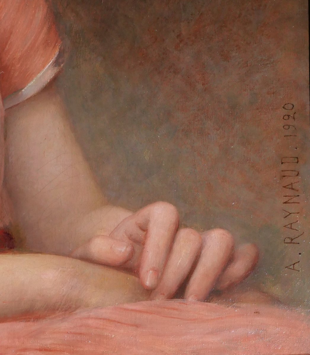 Auguste RAYNAUD 1854-1937 Portrait de jeune femme aux bijoux, tableau, 1920 Art Nouveau-photo-5