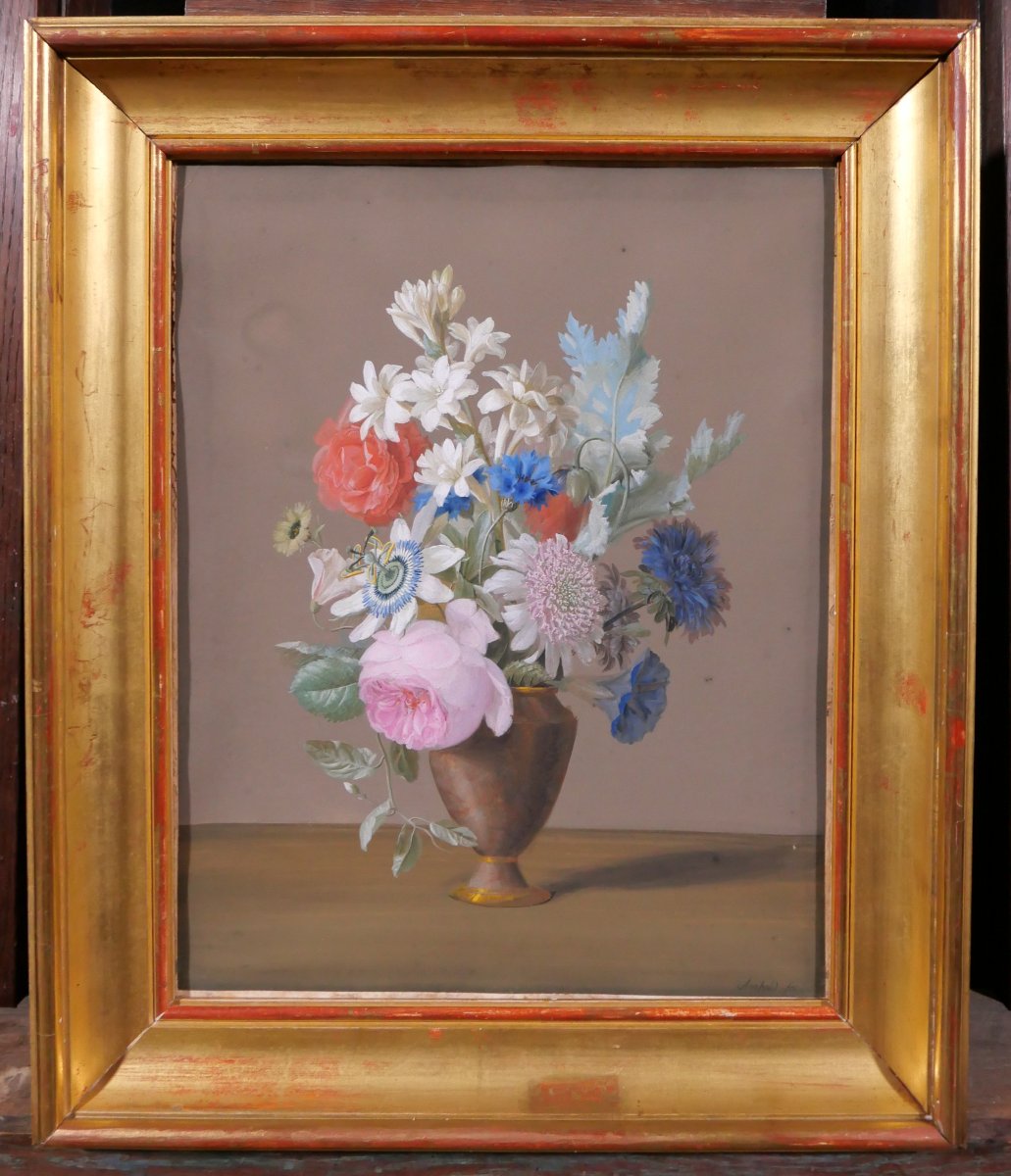 Johann Samuel Arnhold 1766–1828 Flowers In A Vase, Gouache, C. 1810, Still Life, Bouquet-photo-2