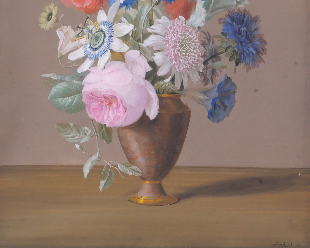 Johann Samuel Arnhold 1766–1828 Flowers In A Vase, Gouache, C. 1810, Still Life, Bouquet-photo-4