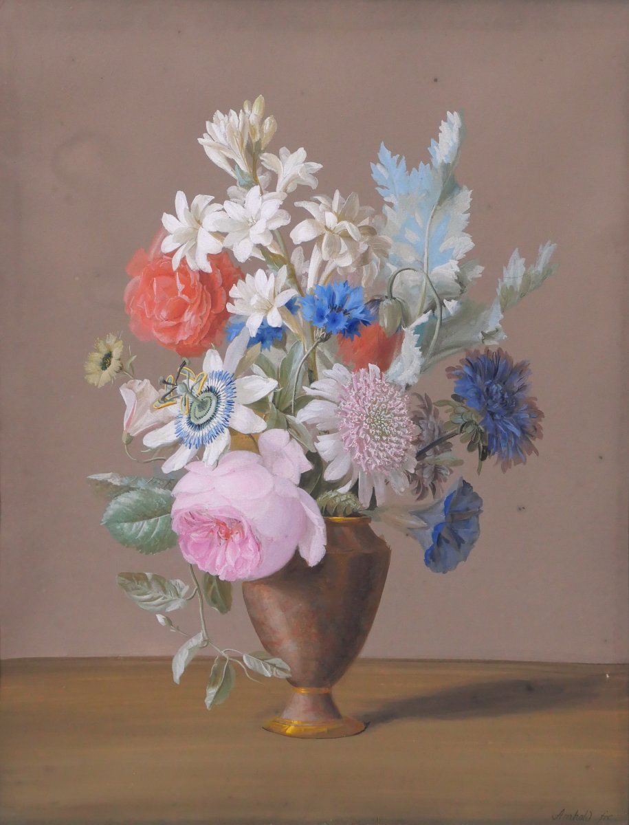 Johann Samuel Arnhold 1766–1828 Flowers In A Vase, Gouache, C. 1810, Still Life, Bouquet