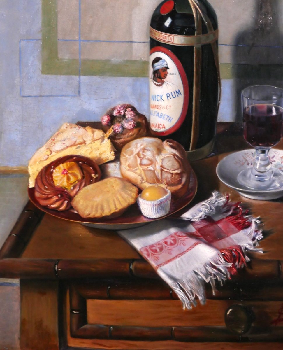Emilio ALIAGA ROMAGOSA 1876-1944 Nature morte au rhum et gateaux, tableau, 1897 Espagne-photo-4