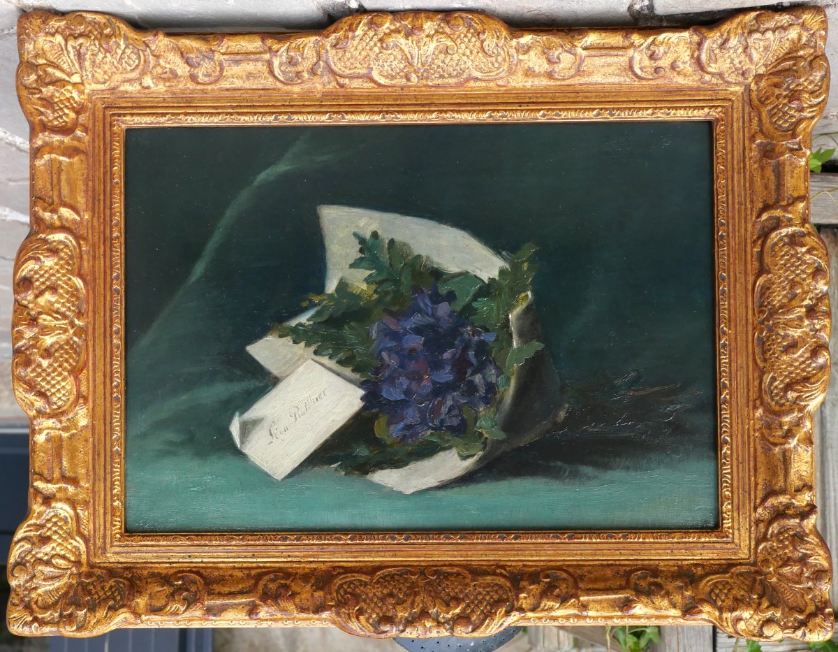 Léon ROTTHIER 1868-1957 Bouquet de violettes, tableau 1900 fleurs nature morte impressionnisme-photo-2