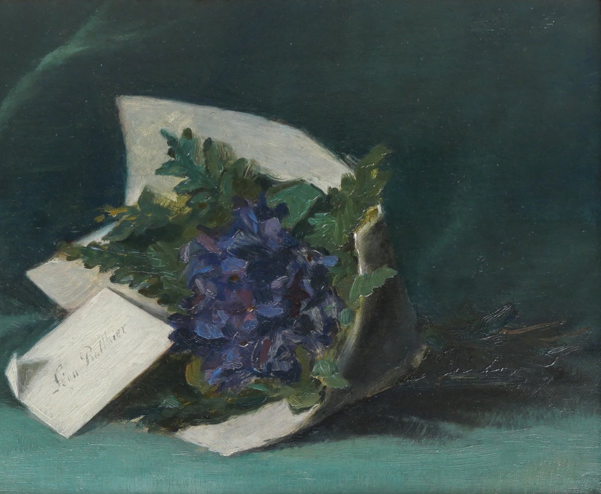 Léon ROTTHIER 1868-1957 Bouquet de violettes, tableau 1900 fleurs nature morte impressionnisme-photo-4