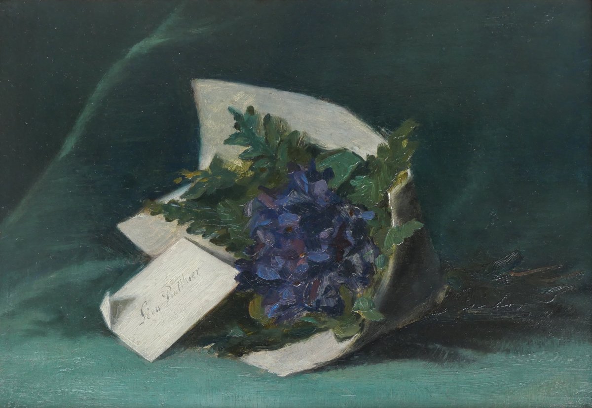 Léon ROTTHIER 1868-1957 Bouquet de violettes, tableau 1900 fleurs nature morte impressionnisme