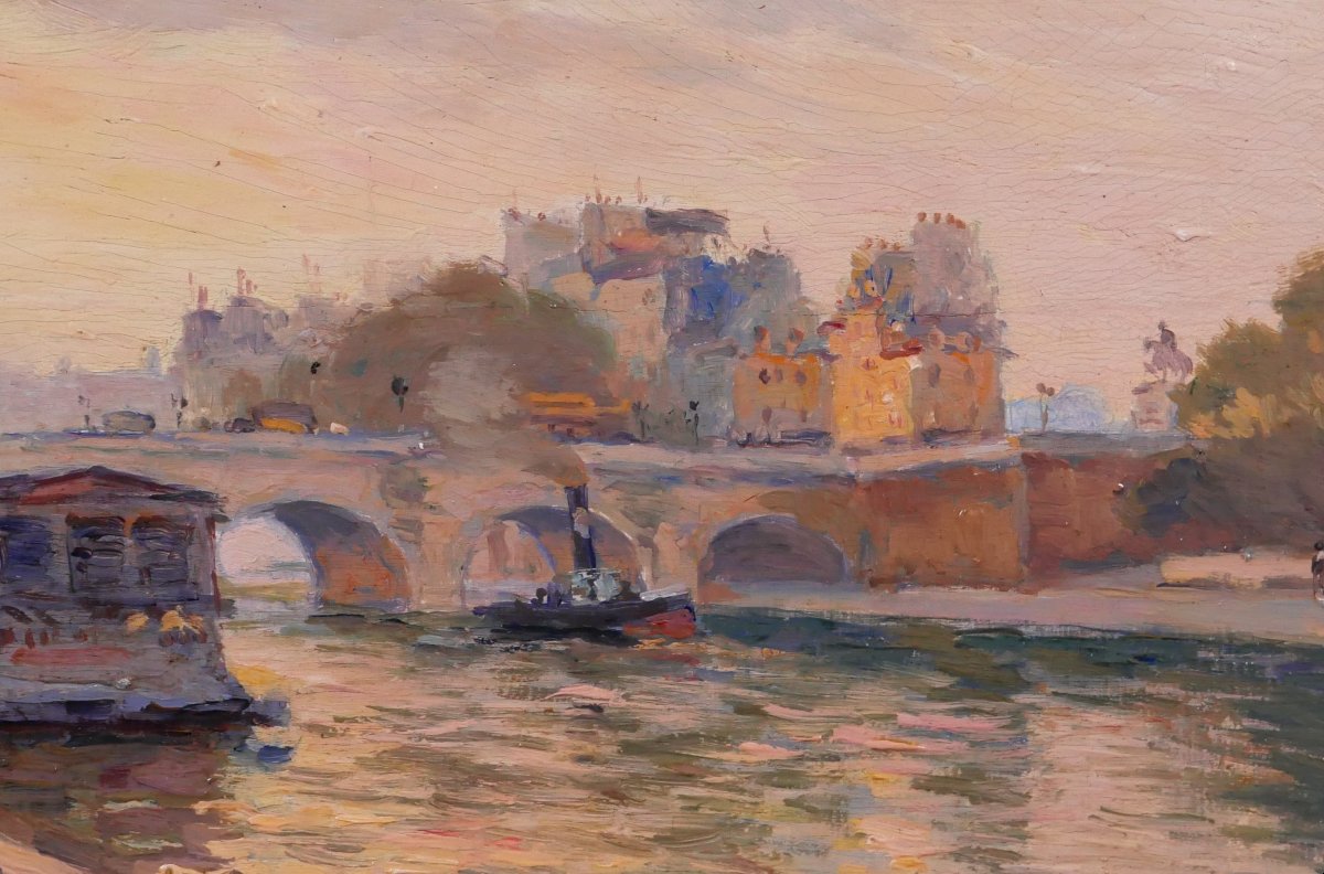 Edouard Daney 1882–1956 Paris, The Pont-neuf, Painting, Ca. 1910, Landscape, Impressionism-photo-2