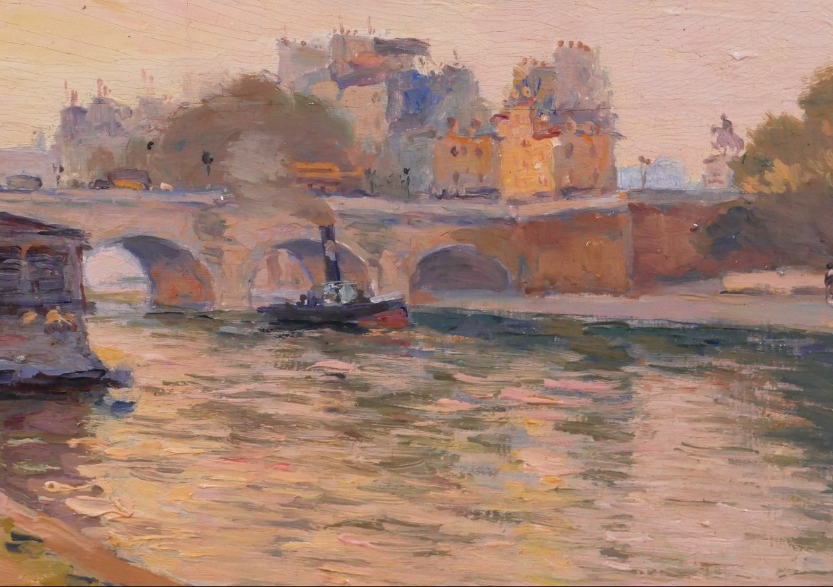 Edouard Daney 1882–1956 Paris, The Pont-neuf, Painting, Ca. 1910, Landscape, Impressionism-photo-3