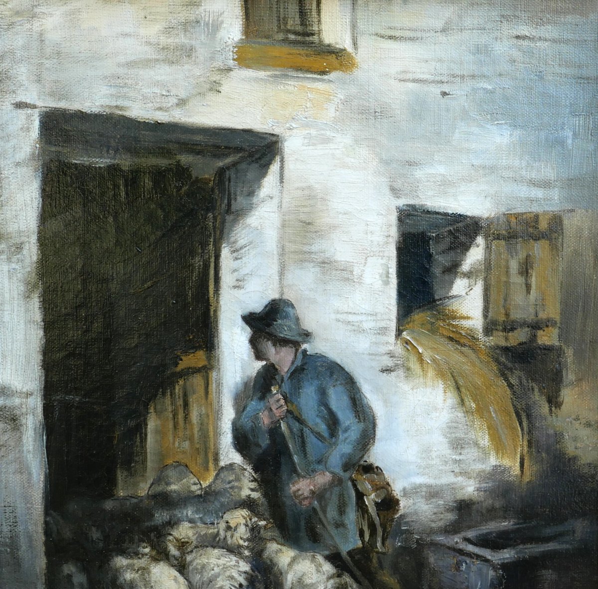 Charles JACQUE 1813-1894 Berger et moutons, tableau Barbizon animaux ferme paysan-photo-3