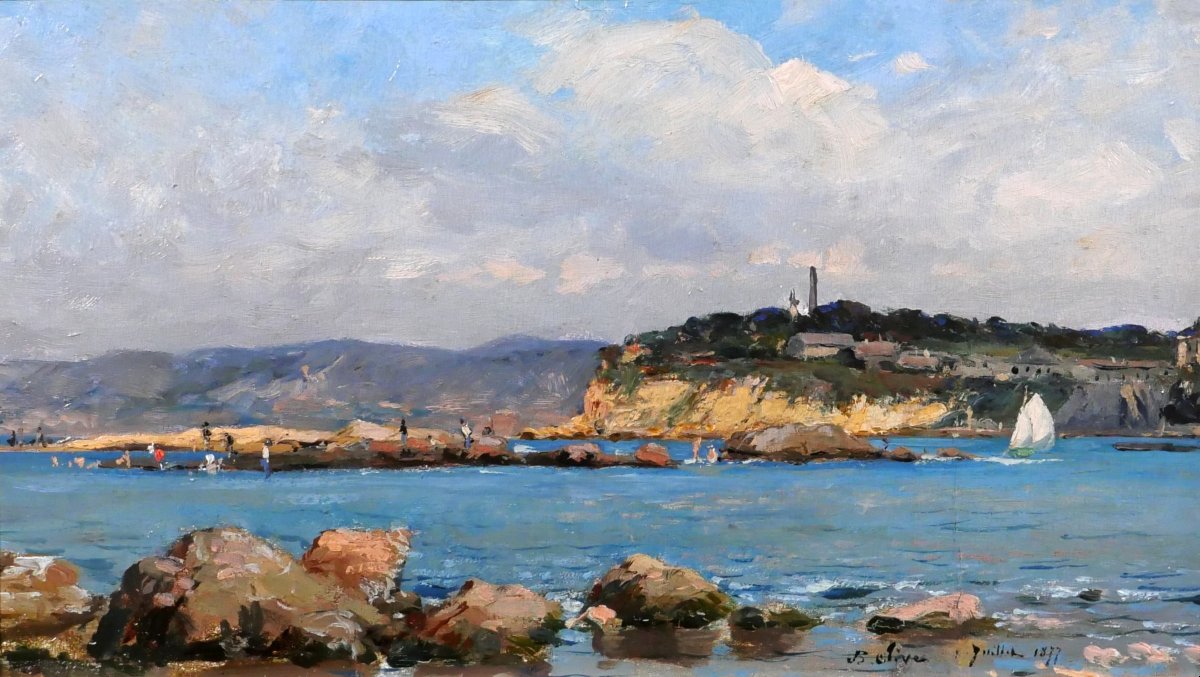 Jean-Baptiste OLIVE 1848-1936 Marseille, la Corniche et la Réserve, tableau, 1877 paysage