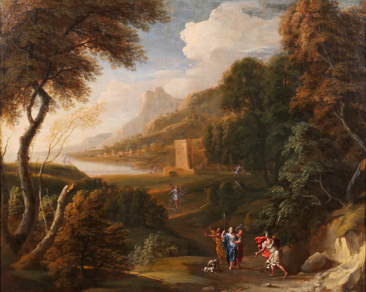 Gaspard DUGHET dit Gaspard POUSSIN (att. à) 1615-1675 Paysage avec Diane et Actéon, tableau