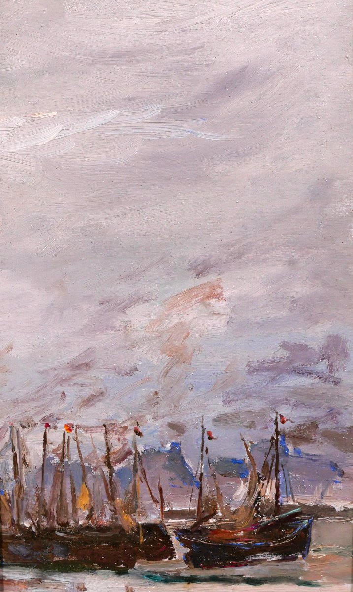 Eugen STIBBE 1868-1921 Bateau au port, tableau vers 1900 marine impressionnisme-photo-3