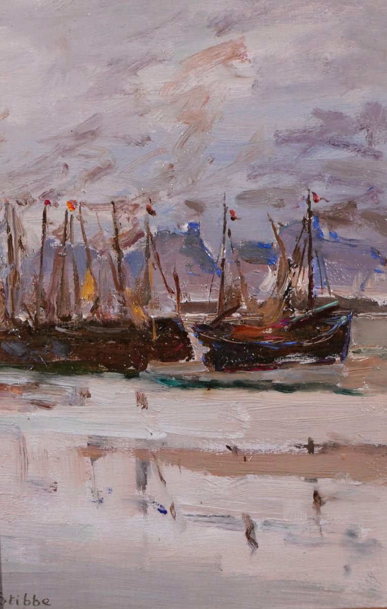 Eugen STIBBE 1868-1921 Bateau au port, tableau vers 1900 marine impressionnisme-photo-4
