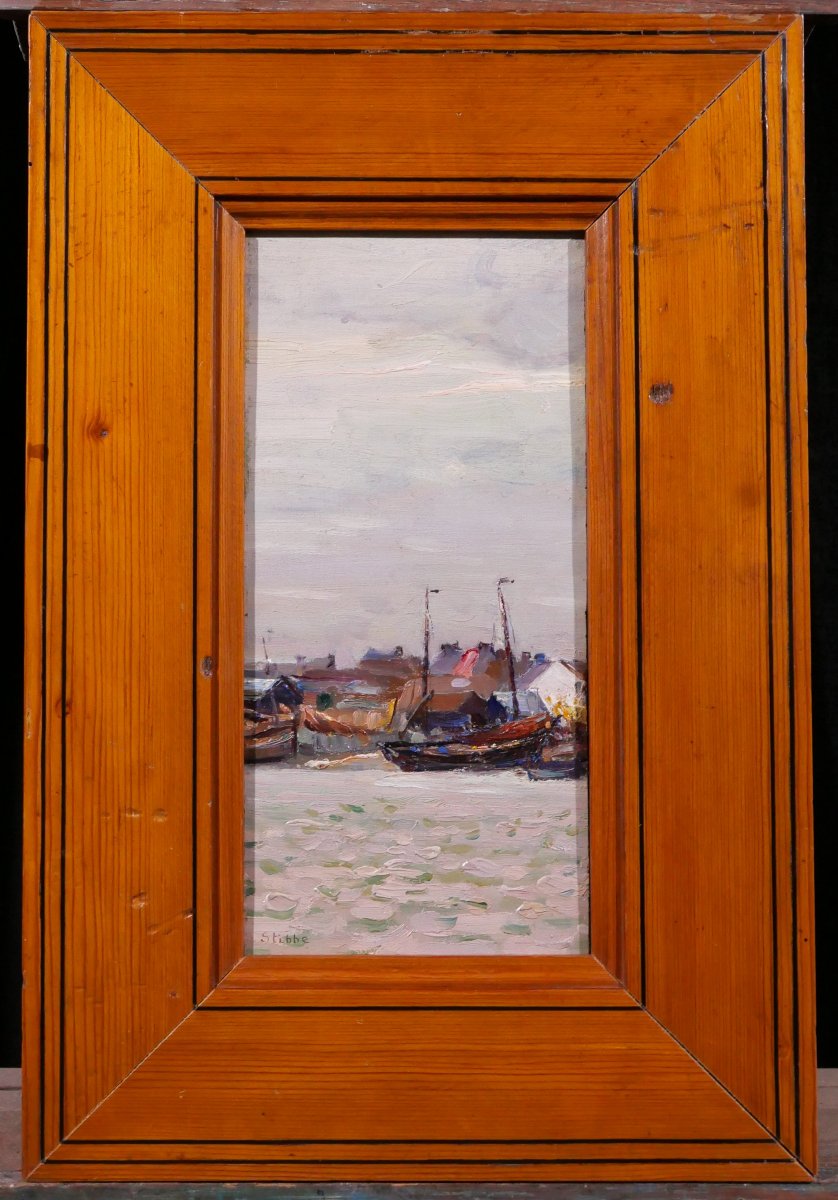 Eugen STIBBE 1868-1921 Bateau au port, tableau vers 1900 marine impressionnisme-photo-2