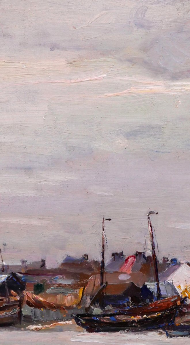 Eugen STIBBE 1868-1921 Bateau au port, tableau vers 1900 marine impressionnisme-photo-3